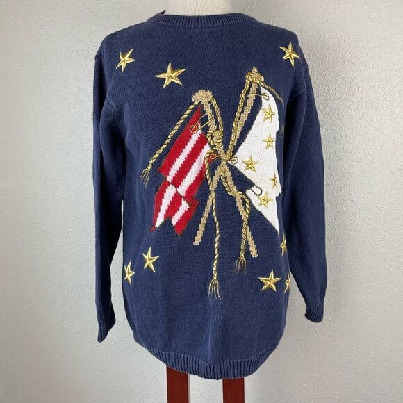 Alfred Dunner Stars and Stripes Sweater Top Size M EUC - Picture 1 of 6